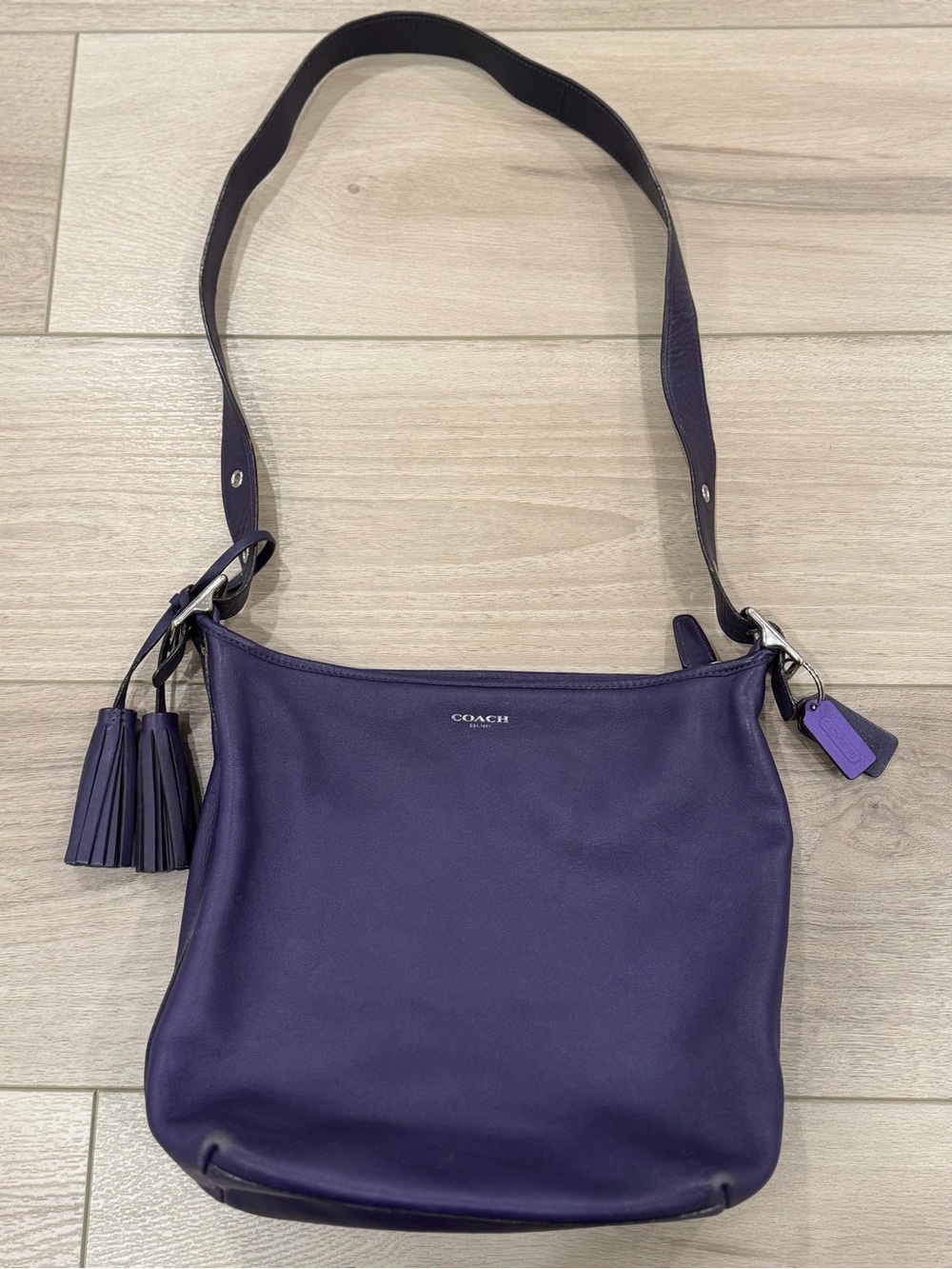 Coach Legacy Leather Hobo Crossbody Bag Purple Marine Plum Tassels 31242